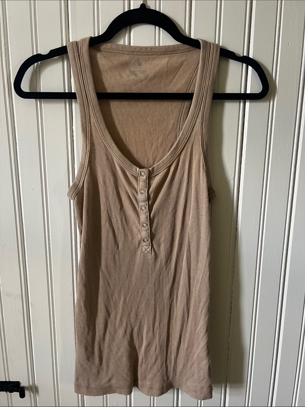 Aerie Sleeveless Ribbed Henley Tank Top in Tan